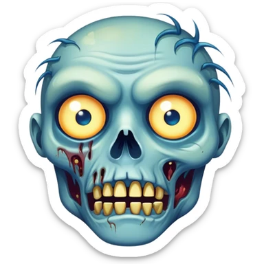 blue zombie face with bright glowing eyes sticker