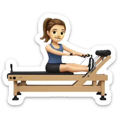 Caucasian brown haired girl on a Pilates reformer  sticker