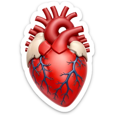 A red 3D glass human heart with a white background. The glass color should also be red and look like a real heart. sticker