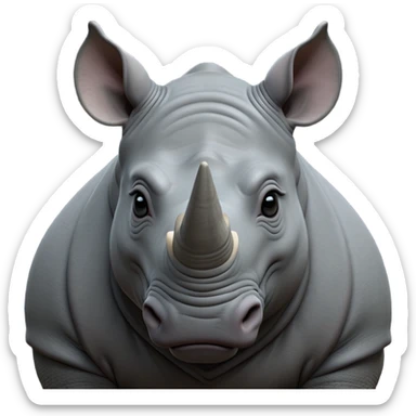 cinematic-noble--rhinoceros-portrait-emoji,slate-grey-hide--poised-and-regal,-with-a-massive,-powerful-build-and-a-thick, -deep-set-soulful-piercing-eyes,-simplified-yet-sharp-and-sophisticated-features,-highly-detailed,-large-black-eyes, zoomed out showing shoulders, large white horn  sticker
