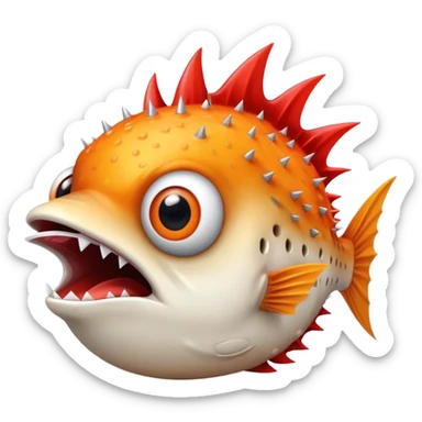 All Orange BlowFish Eyes Facing Forward all Spikes with mouth open and wearing a Arizona Cardinals Hat on the head sticker