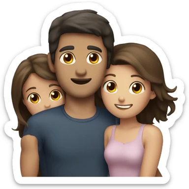 dark haired guy hugs three brown haired girls sticker