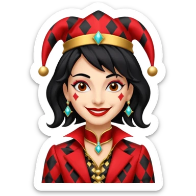 Jester woman, black and red suit, black hair sticker