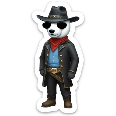 Full body if polar bear wearing cowboy hat wearing a zorro mask sticker