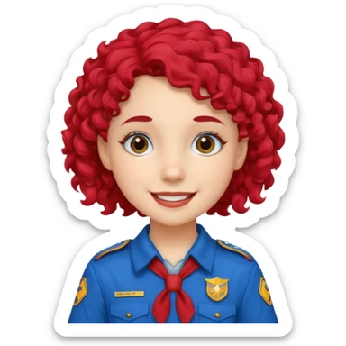 scout girl with red scout uniform, blue curly haired sticker