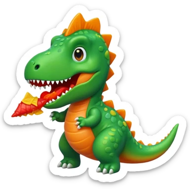 Dinosaur eating a Swedish fish sticker