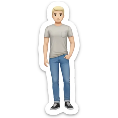 full body lean male figure standing, wearing casual clothes, t-shirt and jeans, average build, not muscular sticker