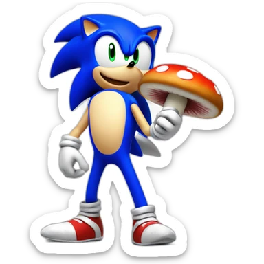 Sonic the hedgehog holding a tall fleshy mushroom sticker