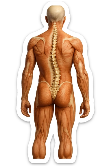 fai un immagine identica che riguarda un esercizio ma mettigli spina dorsale e muscoli in evidenza (anatomica) con colori naturali di un corpo umano. falla iperrealistica anatomica in 4k con spina dorsale storta in evidenza sticker