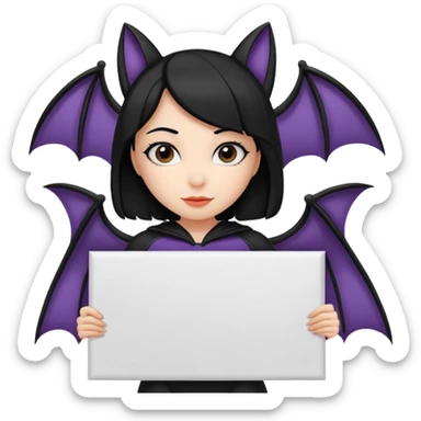 Girl bat with black hair holding large blank sign sticker