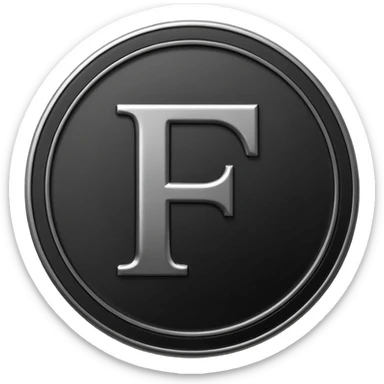 Emoji icon of a black coin with engraved letter F, minimalist style, isolated, no color sticker