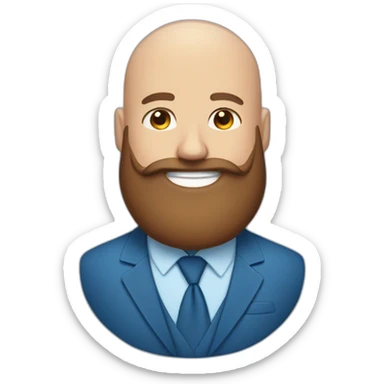 blue eyes bald fat smiling man with a long brown beard in a blue suit sticker
