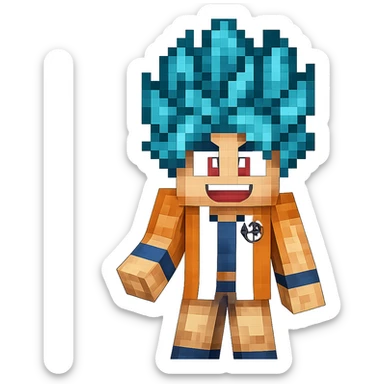 Extract the Goku character (center, blue hair) from the image as a separate image with a transparent background. Keep the original style and quality intact. sticker