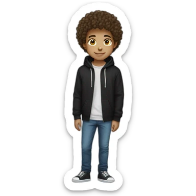 young guy curly hair blue eyes black hoodie sticker