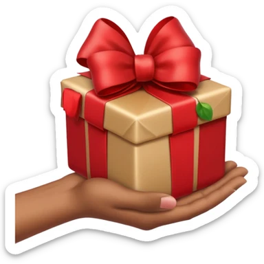 hand holding out a wrapped gift, apple emoji style, simple, clear, no text sticker