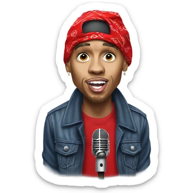 Hyper Realistic Chris brown singing residuals with red patterner bandana mic sticker