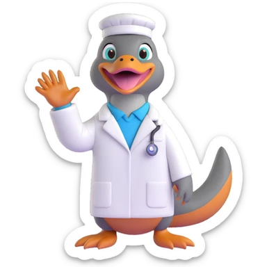 platypus in a white lab coat, waving one hand sticker