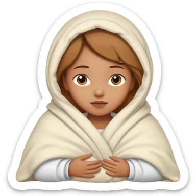 light brown skinned girl swaddled in a white blanket sticker