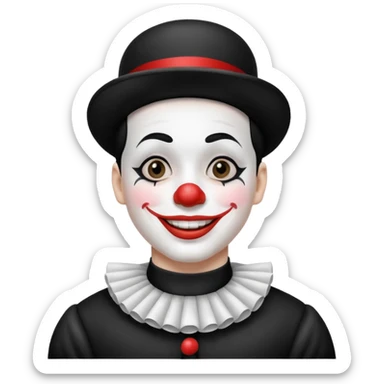 black and white mime clown emoji with white makeup and costume sticker