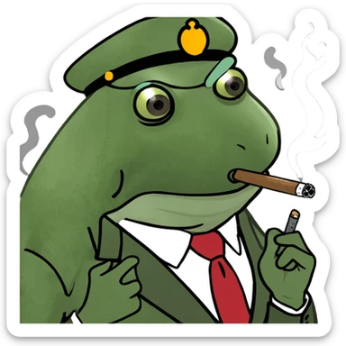 mob boss Italian frog, smoking a cigar, with a stern expression sticker