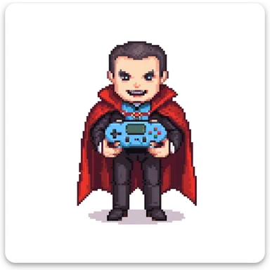 Count Dracula vampire with fangs and cape holding a gaming controller sticker