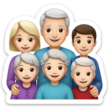 a group of 5 people all of diiferent ages let one  girl child, one teenage boy , two adult one man one women  and one old grandma sticker