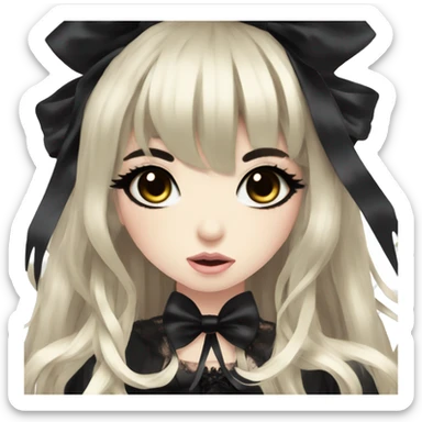 hime gyaru girl, goth, bows, dark makeup, dark black hair sticker
