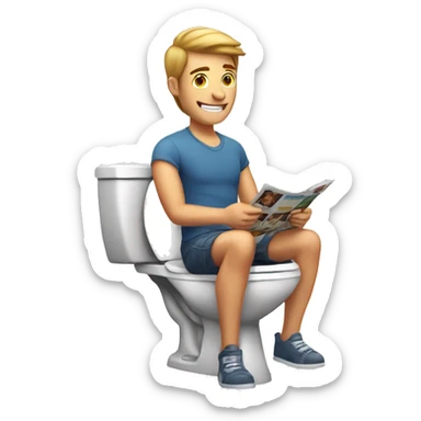 handsome man wearing shorts sitting on the toilet reading a magazine sticker