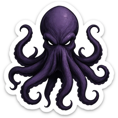 Remove the nose, make the octopus look scary, keep the purple color, with no background. Maintain the original style and details of the octopus while making it look scary and purple. sticker