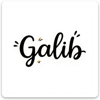 elegant cursive and bold typography of the word 'Galib' in a dreamy style, surrounded by ✨💖🌙💫🔥 emojis, with a soft gold-lavender-blue gradient, luxurious and glowing sticker