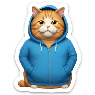 A very fat ginger with a blue hoodie sticker