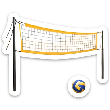 A close-up volleyball net with a ball hovering above it, set against the backdrop of a sandy volleyball court. The scene highlights the tension of an impending play, with the court lines clearly visible and a bright, sunny atmosphere surrounding the action. sticker