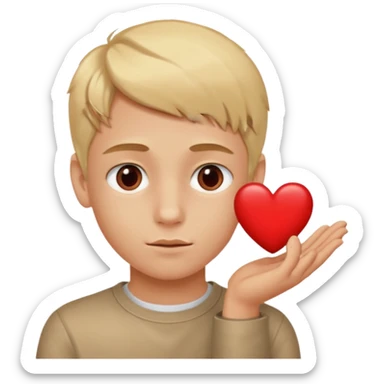 Un garçon blond aux yeux marrons de 13 ans qui tient avec ses mains un L avec des cœurs autour de son visage sticker