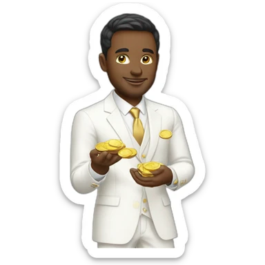 Posh-man-with-white-suit-holding-golden-coins sticker