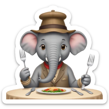 elephant at a restaurant table sticker