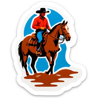 Horse and western rider in mud sticker