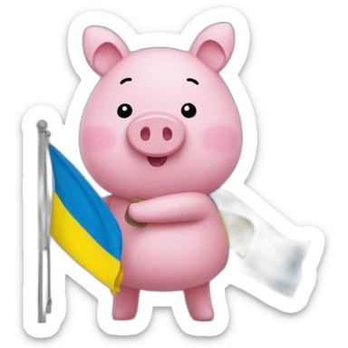 Pepa pig holds a Ukrainian flag sticker