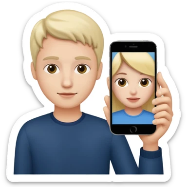 pink video call between one person holding the phone with a person on the phone screen sticker