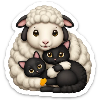 SHeep hugging a black cat sticker