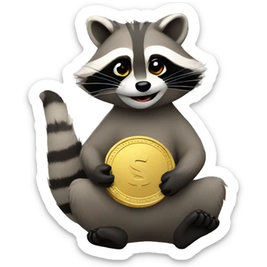 create an emoji of a raccoon holding coin sticker