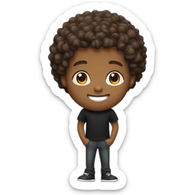 Brown skin guy with curly hair and black t-shirt sticker