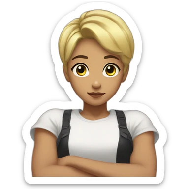 arms crossed kpop girl idol short hair blonde black ish sticker
