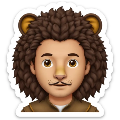 Make a guy with curly big dark browns hair and medium skin then give him lion ears and a little facial hair sticker
