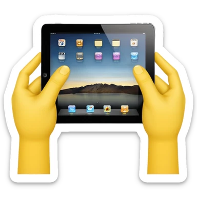 2 yellow hands holding an ipad sticker