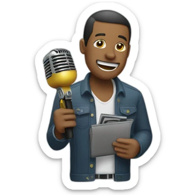 a man with a wallet for a head singing into a microphone while holding it sticker