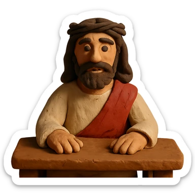 claymation style Jesus sitting at a table sticker