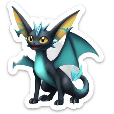 Black Edgy Ethereal Noivern-Vaporeon-Litten full body sticker