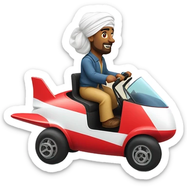 2 turban middle east man riding on top of tiny Boeing 747 like go kart sticker