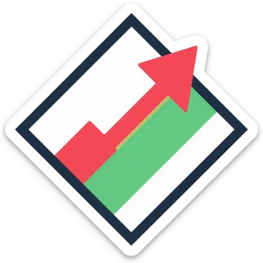 A diamond shape (rhombus) divided by an ascending graph line, with the lower part red and the upper part green, representing price movement sticker