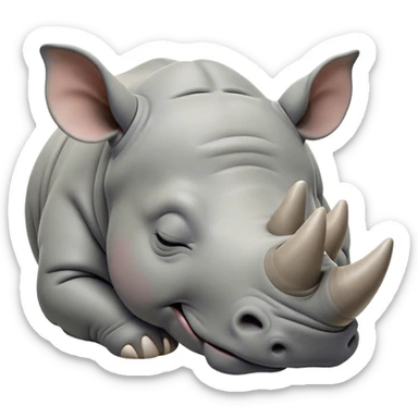Meme-Worthy Cute Sleeping Rhinoceros Portrait Emoji, Head resting peacefully with a contented smile, showcasing a massive, robust build and a luxuriously soft slate-gray hide, eyes shut in a serene, restful nap, Simplified yet hilariously adorable features, highly detailed, glowing with a soft, drowsy light, high shine, relaxed and utterly lovable, stylized with an air of playful laziness, bright and heartwarming, soft glowing outline, capturing the essence of a comically sleepy rhinoceros, so meme-worthy it feels like it could instantly become the next viral sensation of adorable slumber! sticker